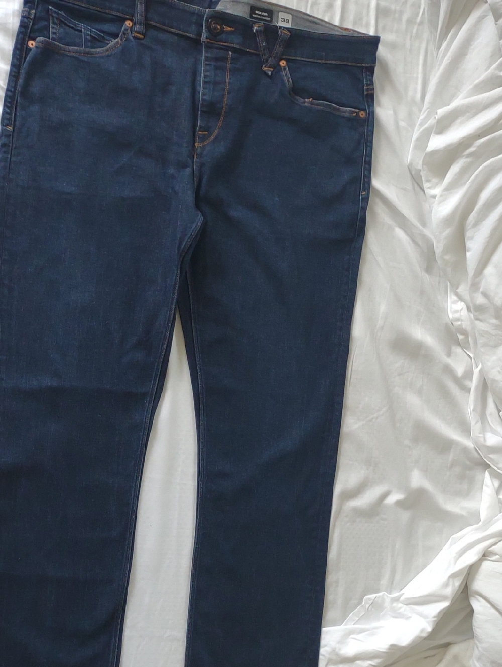 Volcom Solver Modern Straight Jeans in Dark Blue